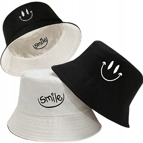 Bucket Hat Kapelusz Czapka Rybacka Smile Damski Męski Czarny Dwustronny