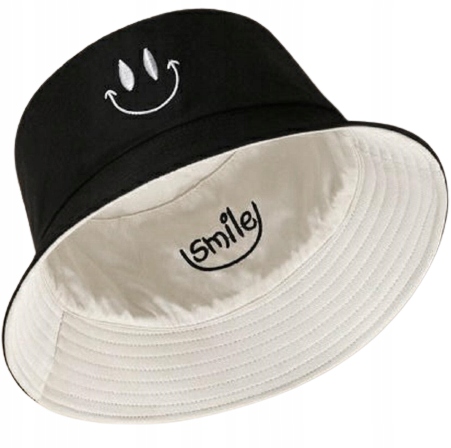 Bucket Hat Kapelusz Czapka Rybacka Smile Damski Męski Czarny Dwustronny