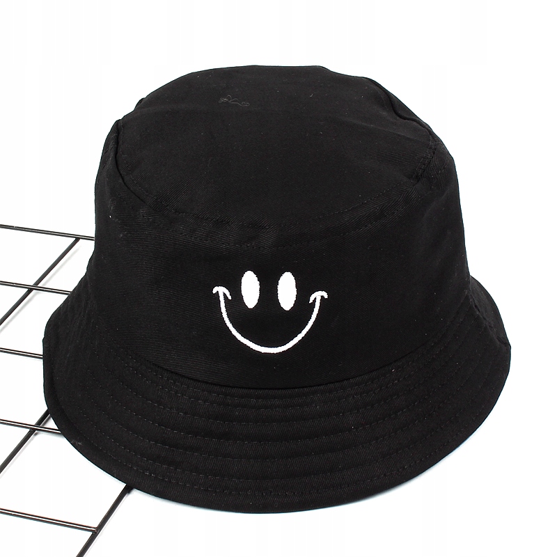 Bucket Hat Kapelusz Czapka Rybacka Smile Damski Męski Czarny Dwustronny