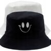 Bucket Hat Kapelusz Czapka Rybacka Smile Damski Męski Czarny Dwustronny
