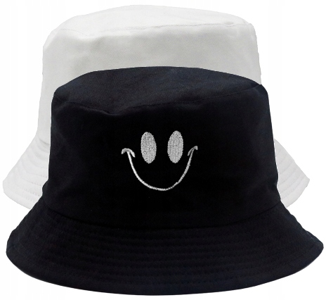 Bucket Hat Kapelusz Czapka Rybacka Smile Damski Męski Czarny Dwustronny