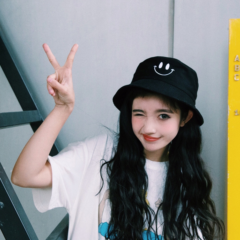 Bucket Hat Kapelusz Czapka Rybacka Smile Damski Męski Czarny Dwustronny