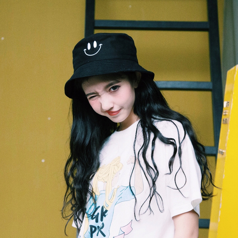 Bucket Hat Kapelusz Czapka Rybacka Smile Damski Męski Czarny Dwustronny