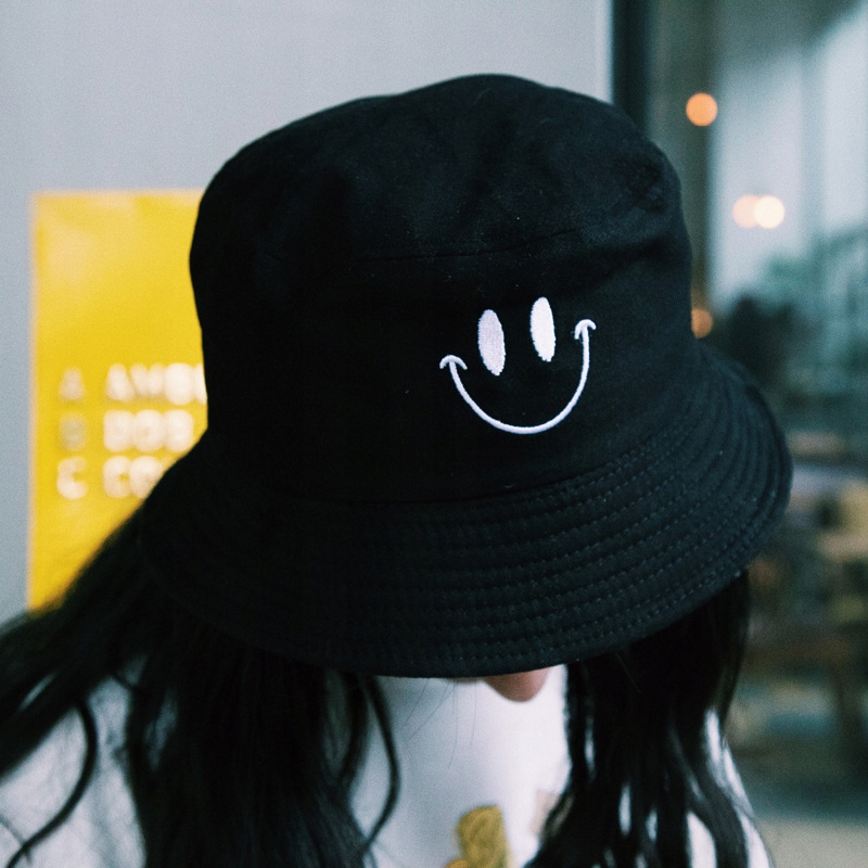 Bucket Hat Kapelusz Czapka Rybacka Smile Damski Męski Czarny Dwustronny