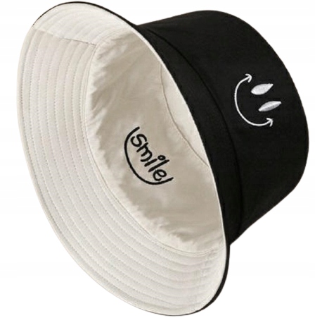 Bucket Hat Kapelusz Czapka Rybacka Smile Damski Męski Czarny Dwustronny