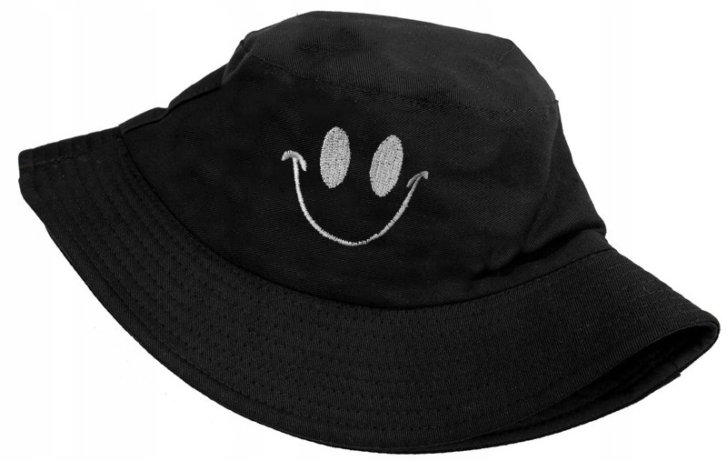 Bucket Hat Kapelusz Czapka Rybacka Smile Damski Męski Czarny Dwustronny