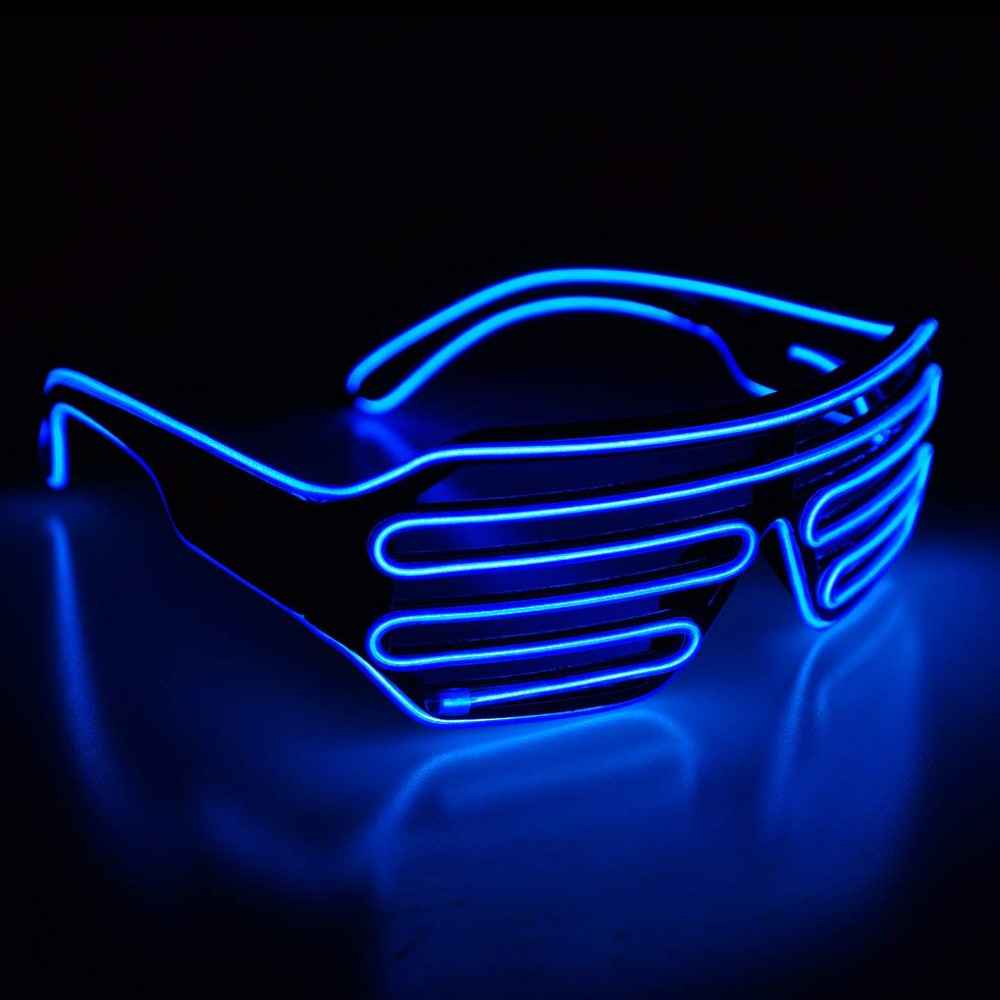 Świecące Okulary Led Żaluzje Imprezowe Disco Blue Neonowe Niebieskie 3tryby