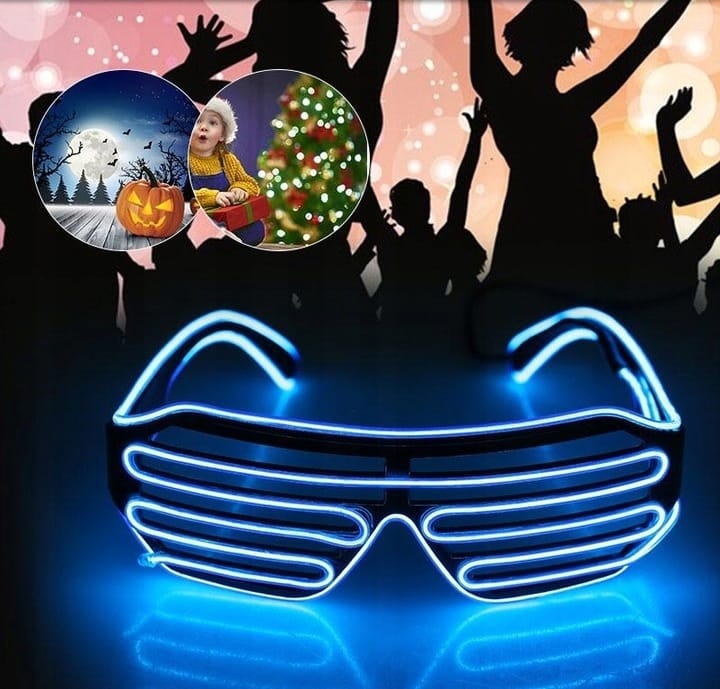 Świecące Okulary Led Żaluzje Imprezowe Disco Blue Neonowe Niebieskie 3tryby