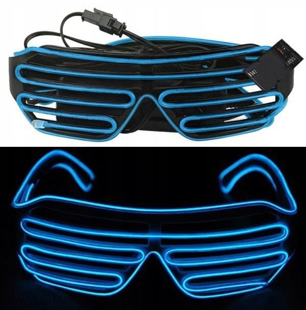 Świecące Okulary Led Żaluzje Imprezowe Disco Blue Neonowe Niebieskie 3tryby