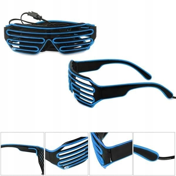 Świecące Okulary Led Żaluzje Imprezowe Disco Blue Neonowe Niebieskie 3tryby