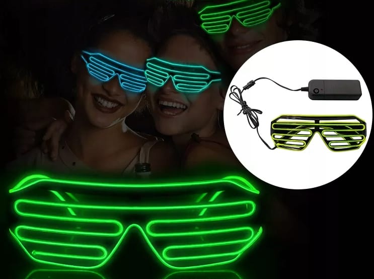 Świecące Okulary Led Żaluzje Imprezowe Disco Green Neonowe Zielone 3 Tryby