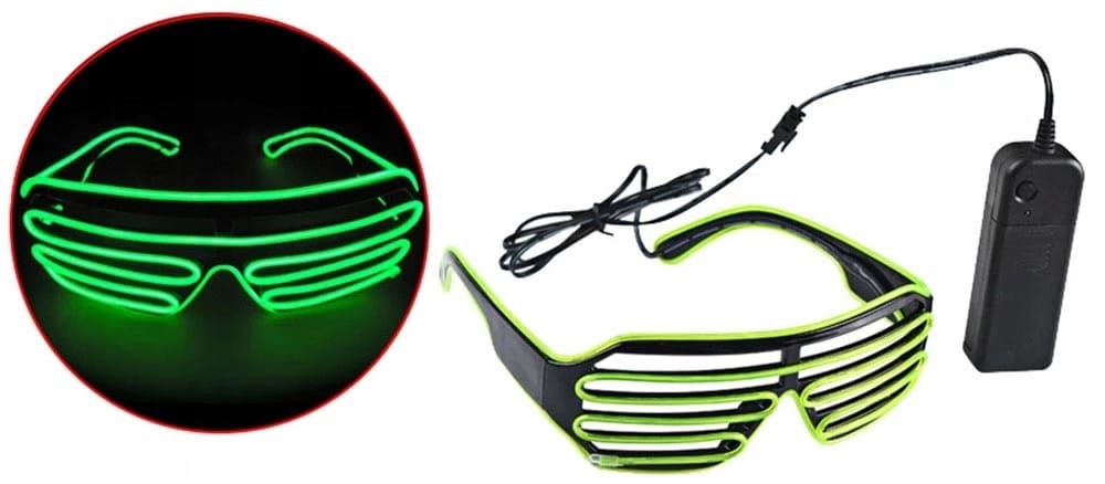 Świecące Okulary Led Żaluzje Imprezowe Disco Green Neonowe Zielone 3 Tryby