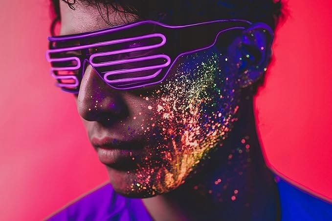 Świecące Okulary Led Żaluzje Imprezowe Disco Purple Neonowe Fiolet 3 Tryby
