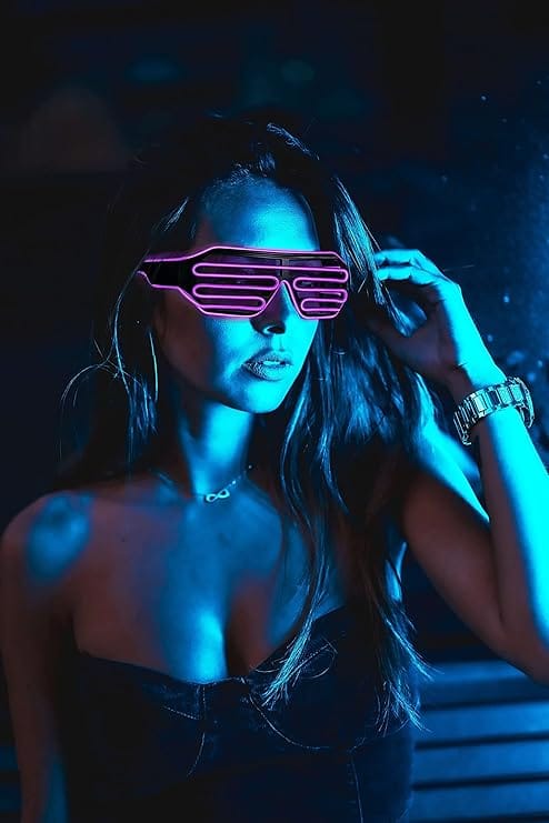 Świecące Okulary Led Żaluzje Imprezowe Disco Purple Neonowe Fiolet 3 Tryby