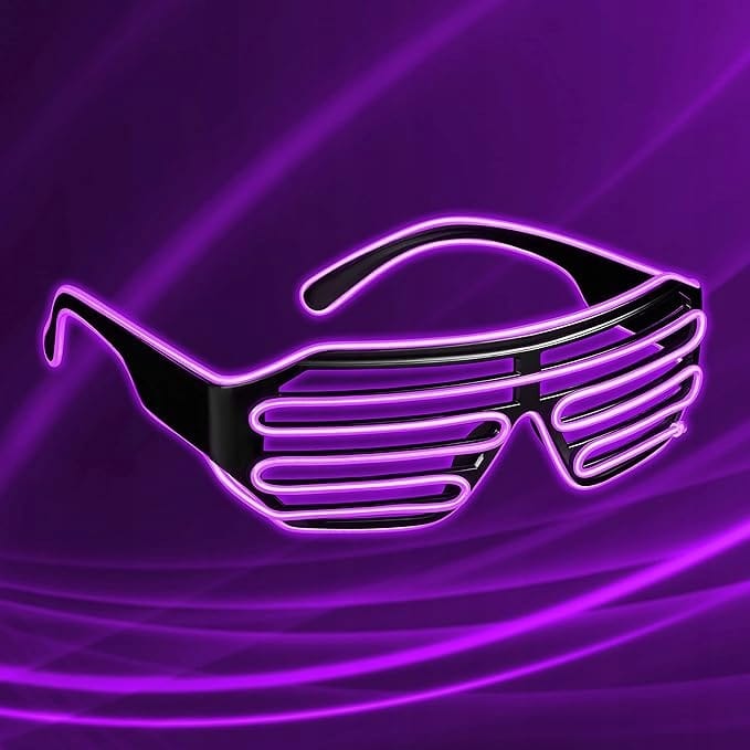 Świecące Okulary Led Żaluzje Imprezowe Disco Purple Neonowe Fiolet 3 Tryby