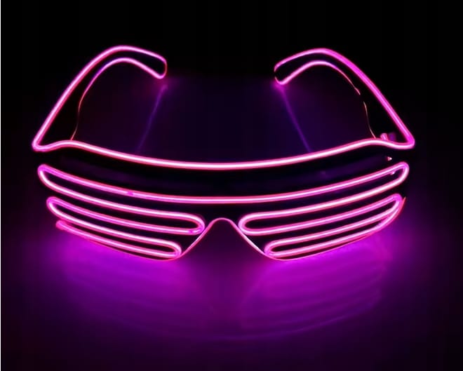 Świecące Okulary Led Żaluzje Imprezowe Disco Purple Neonowe Fiolet 3 Tryby