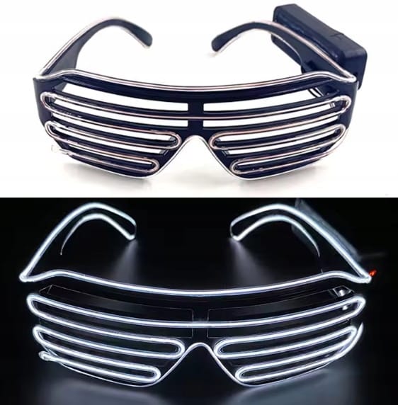 Świecące Okulary Led Żaluzje Imprezowe Disco White Neonowe Białe 3 Tryby