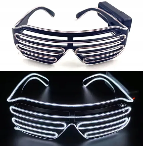 Świecące Okulary Led Żaluzje Imprezowe Disco White Neonowe Białe 3 Tryby