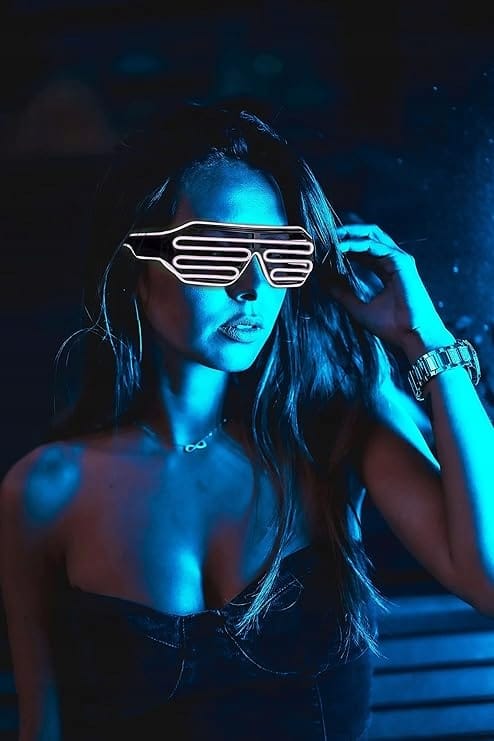 Świecące Okulary Led Żaluzje Imprezowe Disco White Neonowe Białe 3 Tryby