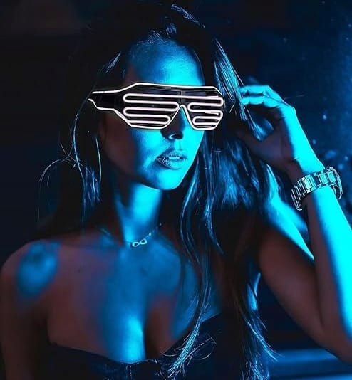 Świecące Okulary Led Żaluzje Imprezowe Disco White Neonowe Białe 3 Tryby