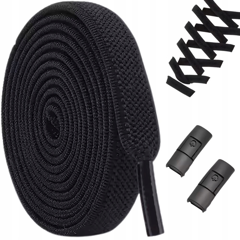 Sznurówki Bez Wiązania Do Butów Sznurowadła Płaskie 100 cm Czarne