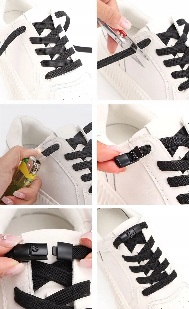 Sznurówki Bez Wiązania Do Butów Sznurowadła Płaskie 100 cm Czarne