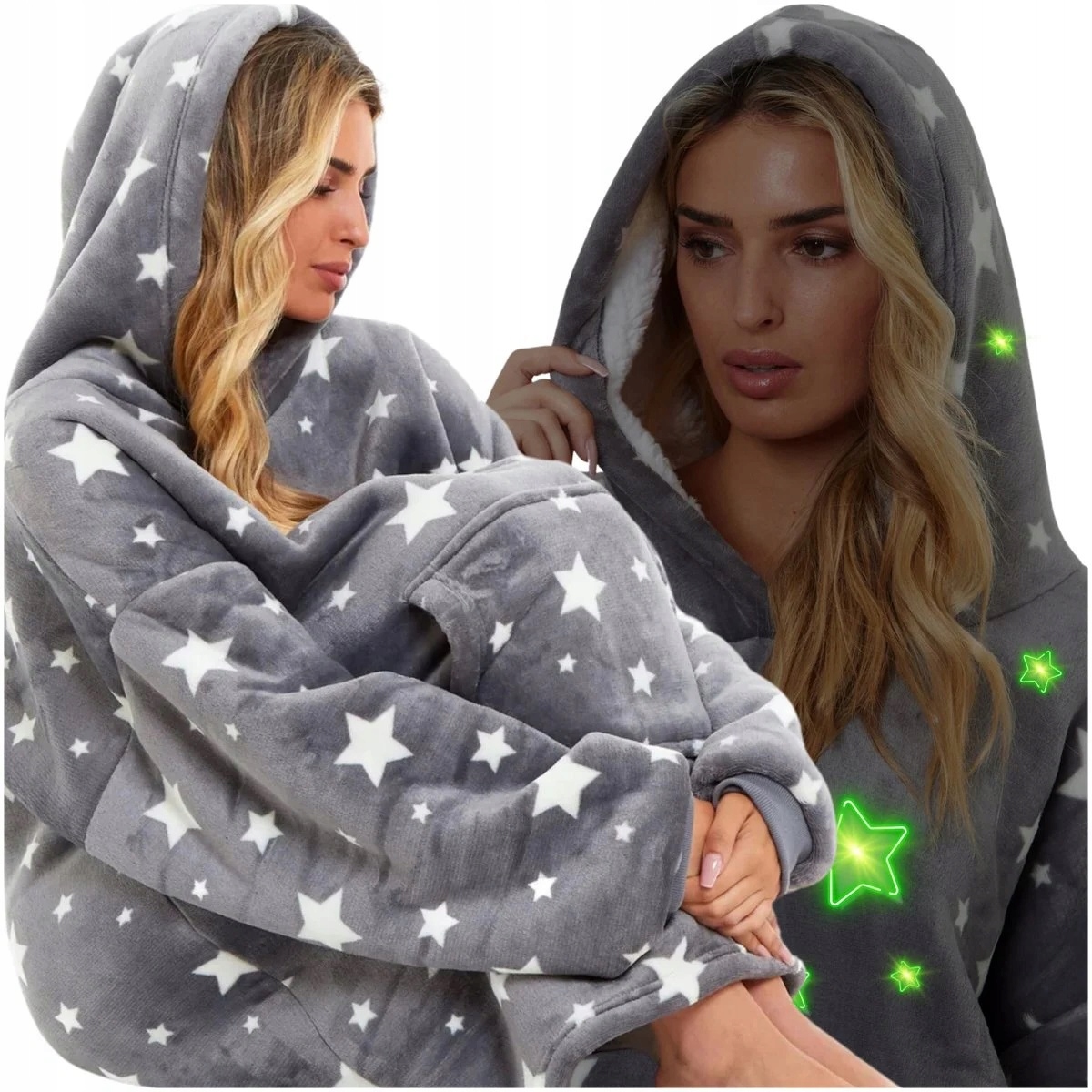 Kocobluza Koc Bluza Oversize Męska Damska Długa Gwiazdki Świecąca Ciepła
