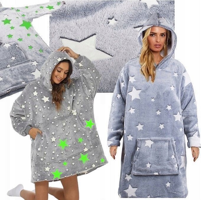 Kocobluza Koc Bluza Oversize Męska Damska Długa Gwiazdki Świecąca Ciepła