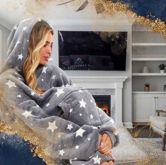 Kocobluza Koc Bluza Oversize Męska Damska Długa Gwiazdki Świecąca Ciepła