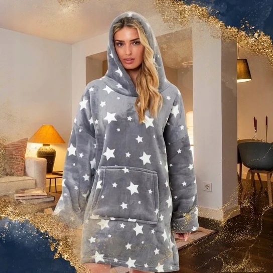 Kocobluza Koc Bluza Oversize Męska Damska Długa Gwiazdki Świecąca Ciepła