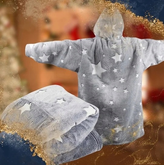 Kocobluza Koc Bluza Oversize Męska Damska Długa Gwiazdki Świecąca Ciepła