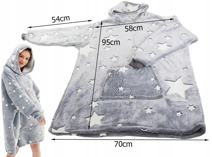 Kocobluza Koc Bluza Oversize Męska Damska Długa Gwiazdki Świecąca Ciepła
