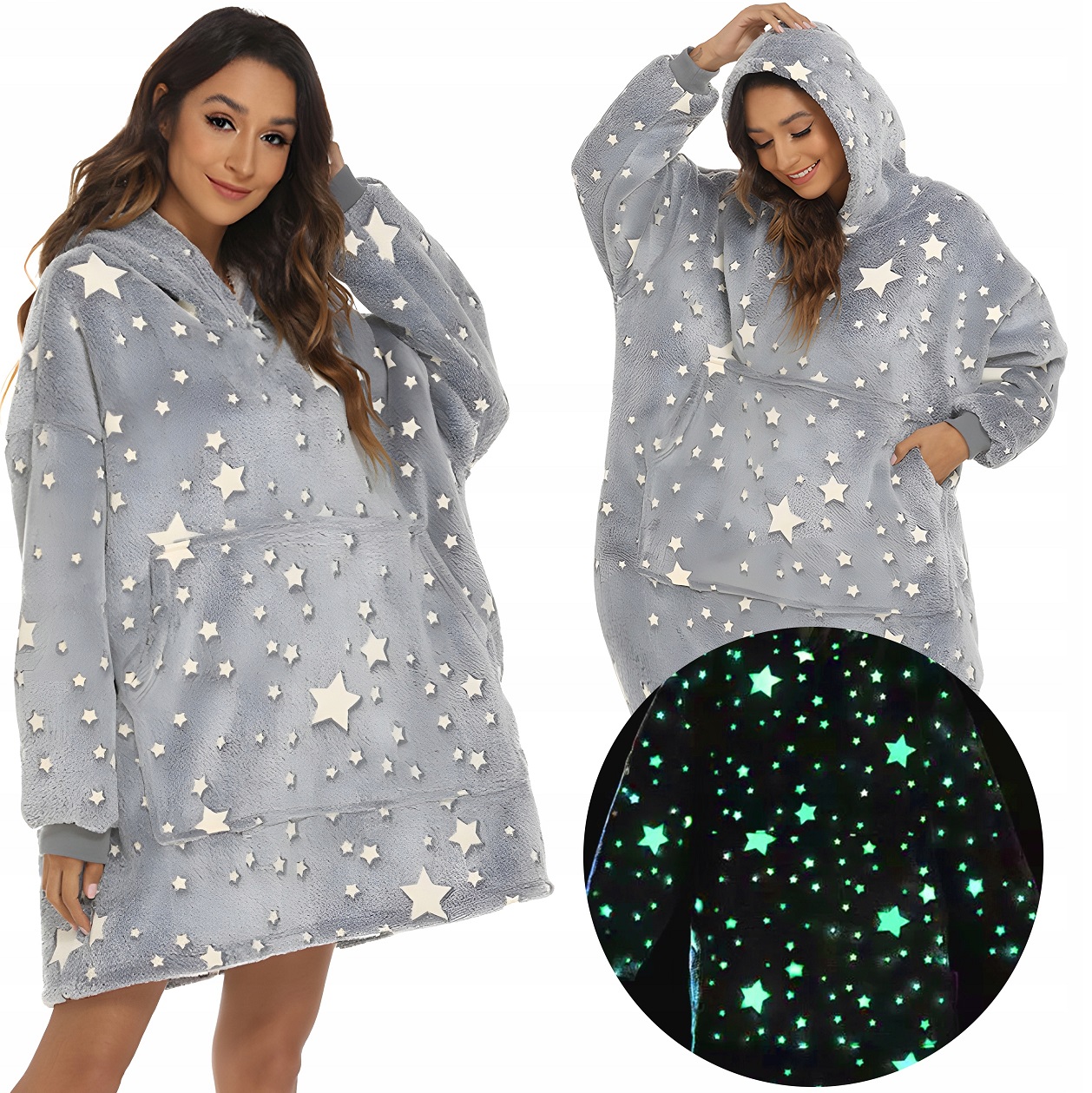 Kocobluza Koc Bluza Oversize Męska Damska Długa Gwiazdki Świecąca Ciepła