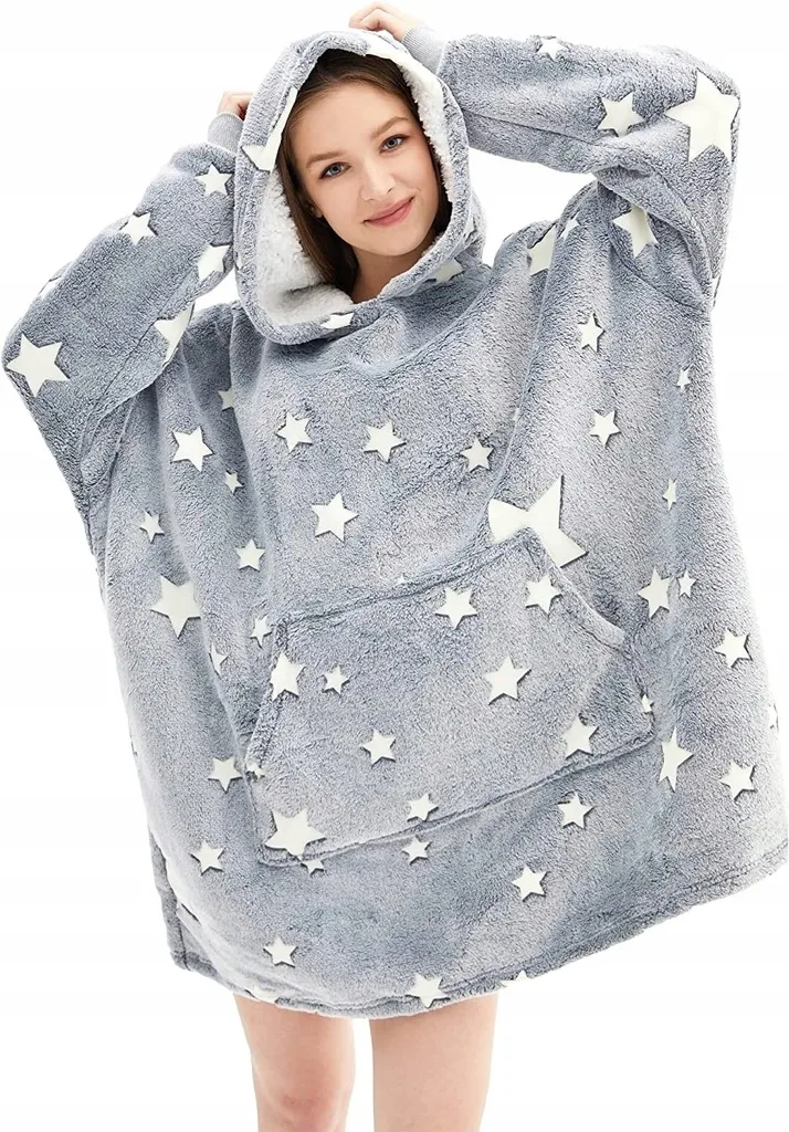 Kocobluza Koc Bluza Oversize Męska Damska Długa Gwiazdki Świecąca Ciepła