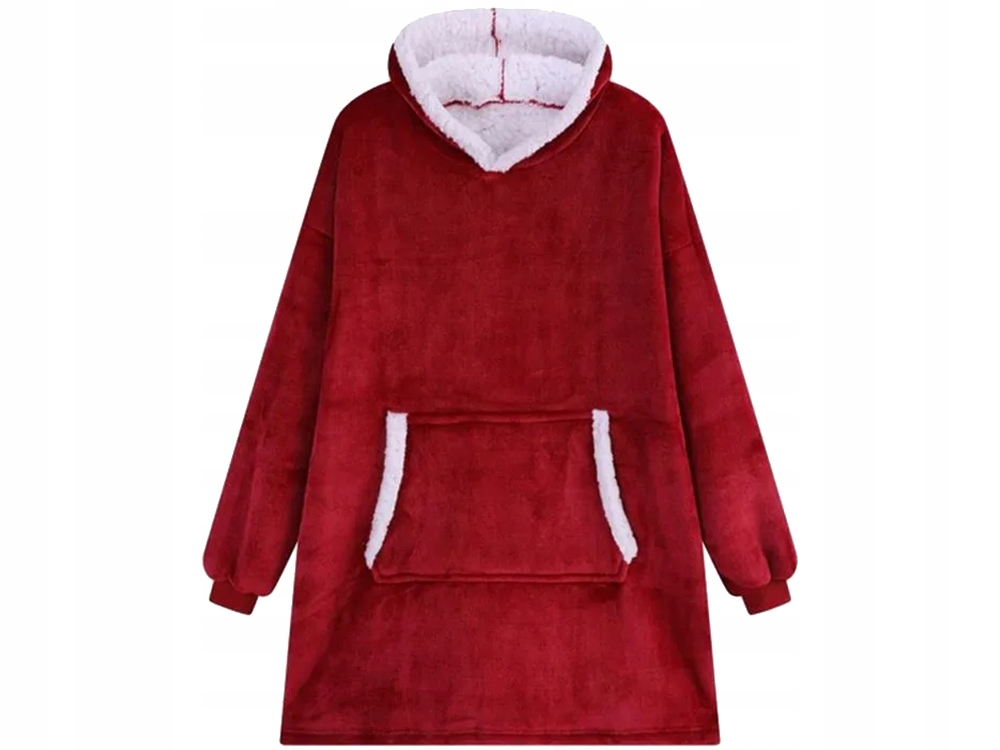 Ciepła Bluza Koc Oversize Kocbluza 2w1 Czerwona Futrzak Xxl Kocobluza