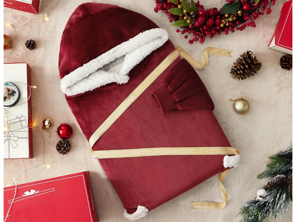 Ciepła Bluza Koc Oversize Kocbluza 2w1 Czerwona Futrzak Xxl Kocobluza