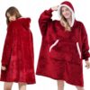 Ciepła Bluza Koc Oversize Kocbluza 2w1 Czerwona Futrzak Xxl Kocobluza