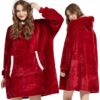 Ciepła Bluza Koc Oversize Kocbluza 2w1 Czerwona Futrzak Xxl Kocobluza