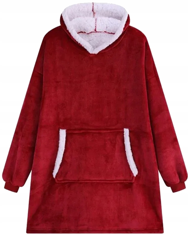 Ciepła Bluza Koc Oversize Kocbluza 2w1 Czerwona Futrzak Xxl Kocobluza