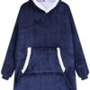 Ciepła Bluza Koc Oversize Kocbluza 2w1 Granatowa Futrzak Xxl Kocobluza
