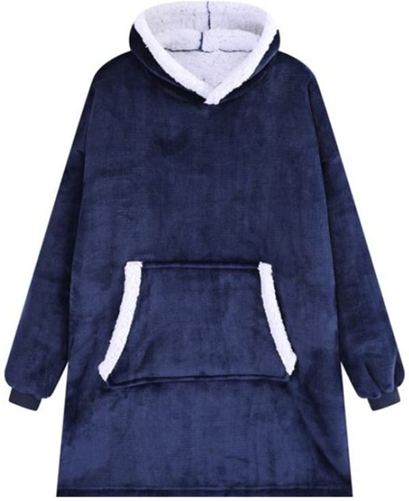 Ciepła Bluza Koc Oversize Kocbluza 2w1 Granatowa Futrzak Xxl Kocobluza
