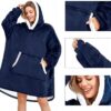 Ciepła Bluza Koc Oversize Kocbluza 2w1 Granatowa Futrzak Xxl Kocobluza