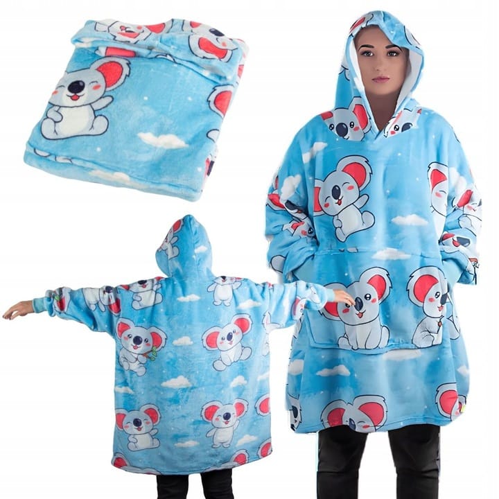 Ciepła Bluza Koc Oversize Gruba Kocobluza Z Kapturem Zimowa Piżama Ciepła