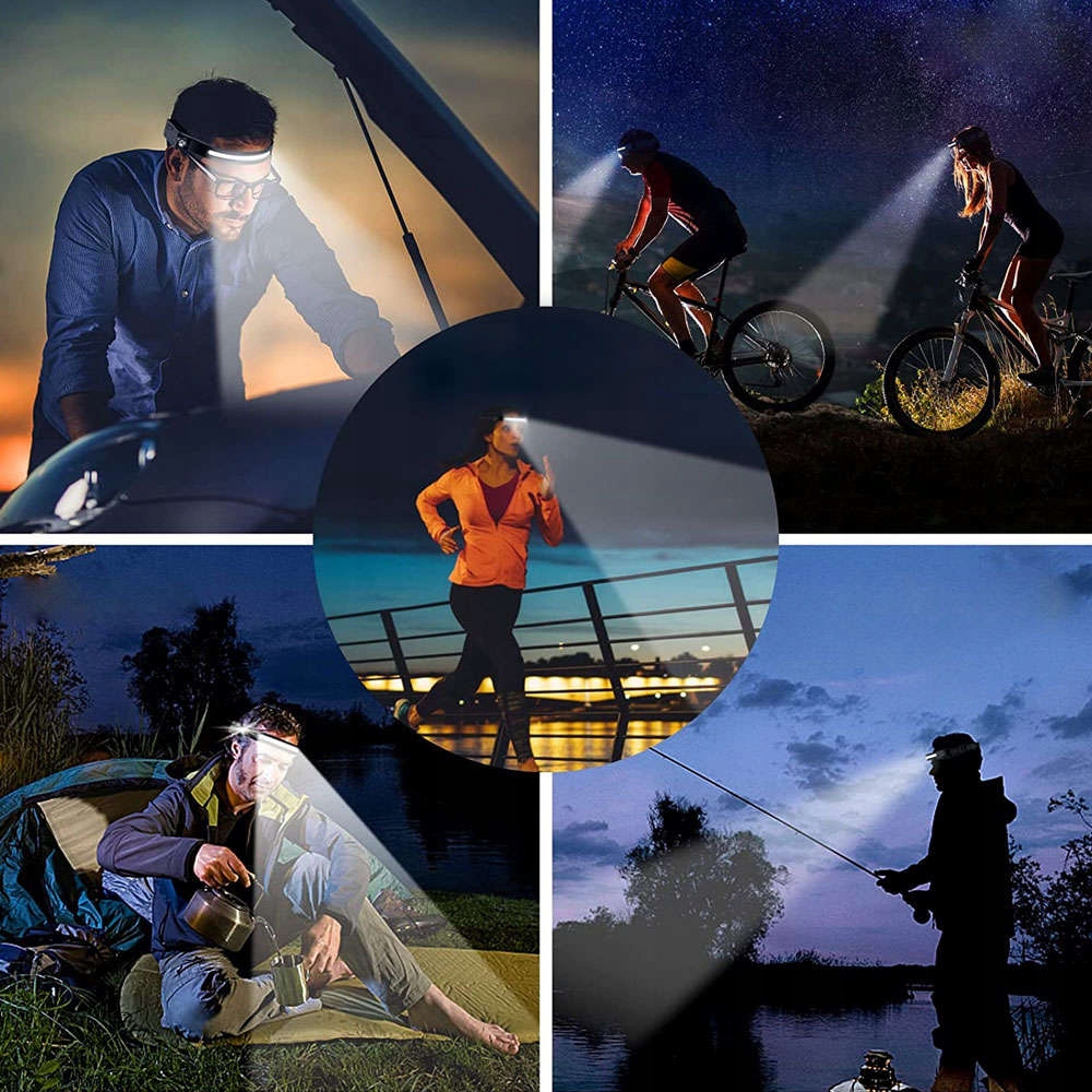 Latarka Czołowa Opaska 40 X Cob Led Z Czujnikiem Ruchu Ipx4 Akumulator Usb