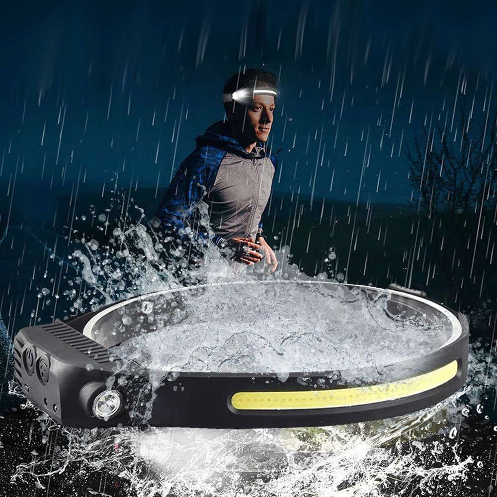 Latarka Czołowa Opaska 40 X Cob Led Z Czujnikiem Ruchu Ipx4 Akumulator Usb