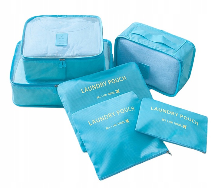 Organizer Zestaw Podróżny Do Bagażu Saszetki 6 Sztuk Niebieskie