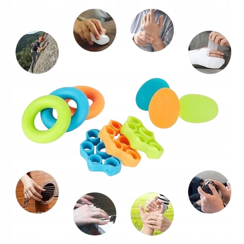 Zestaw Gum Do Rehabilitacji Ćwiczeń Rąk Palców Dłoni Nadgarstka Jajko 9 szt