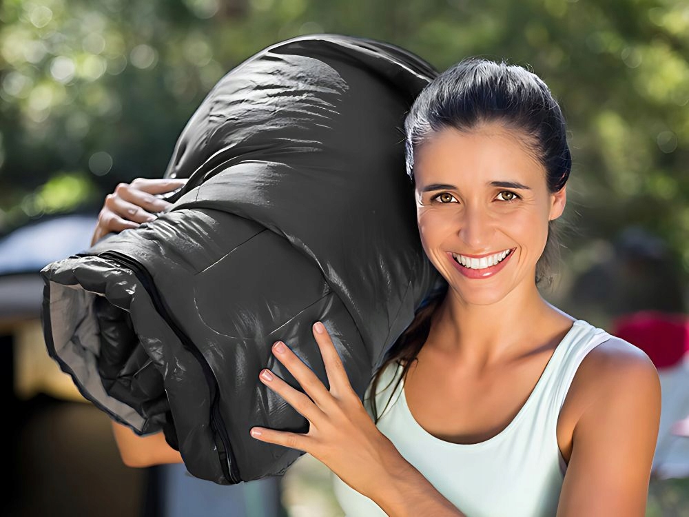 Śpiwór Turystyczny Z Kapturem Ciepły Mumia Kołdra Czarny Lekki Pokrowiec