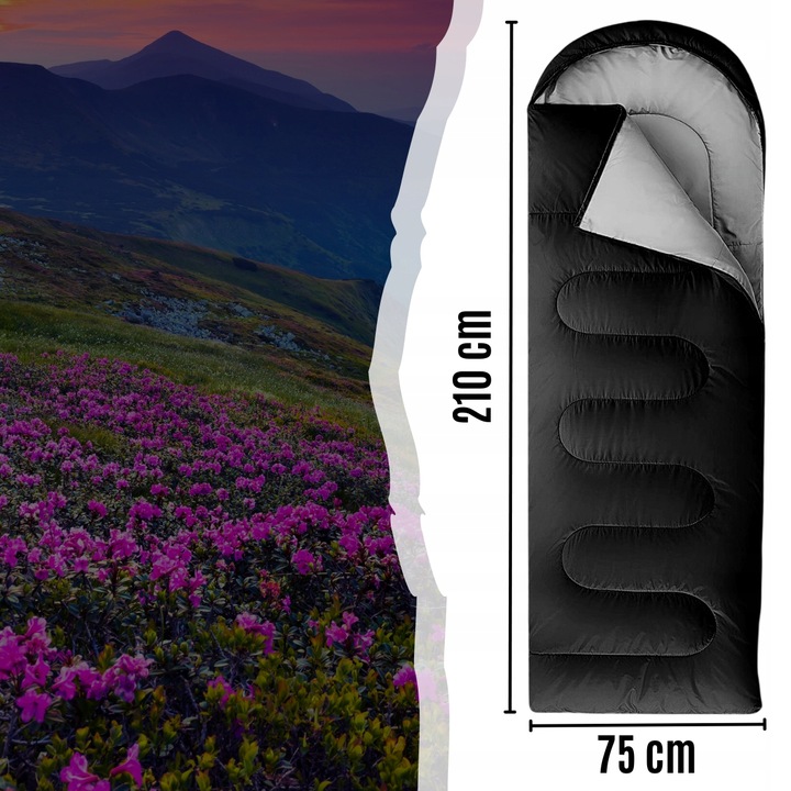 Śpiwór Turystyczny Z Kapturem Ciepły Mumia Kołdra Czarny Lekki Pokrowiec