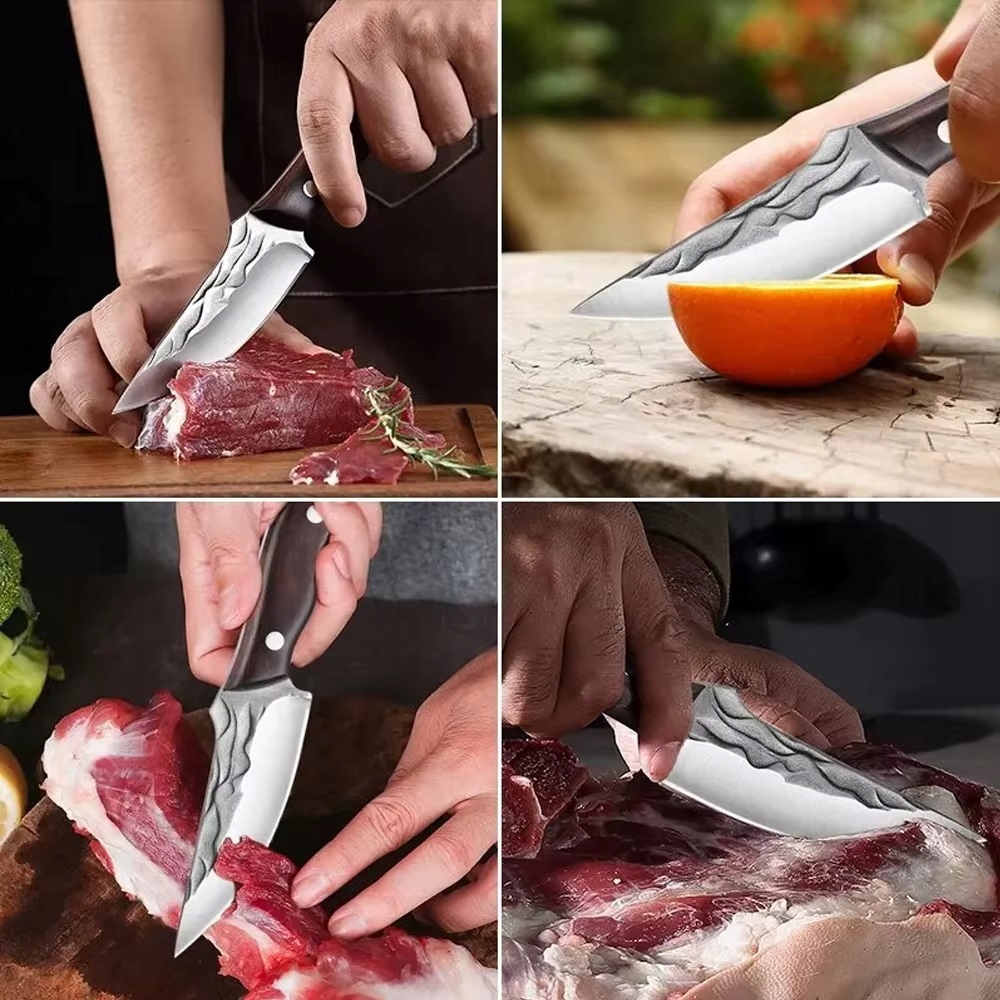 Nóż Turystyczny Survivalowy Stal Rękojeść Drewno Skórzany Pokrowiec Kemping